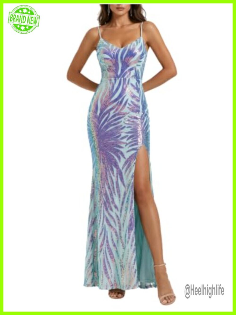 Sequin Mermaid Maxi Formal Prom Dress Lace Up Back Side Slit